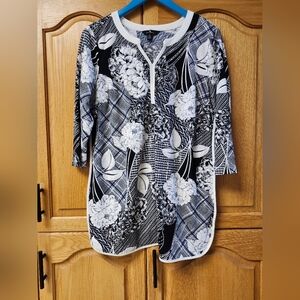 Womens Jules & Leopold Black and White Tunic Top 3/4 Sleeves Size L
